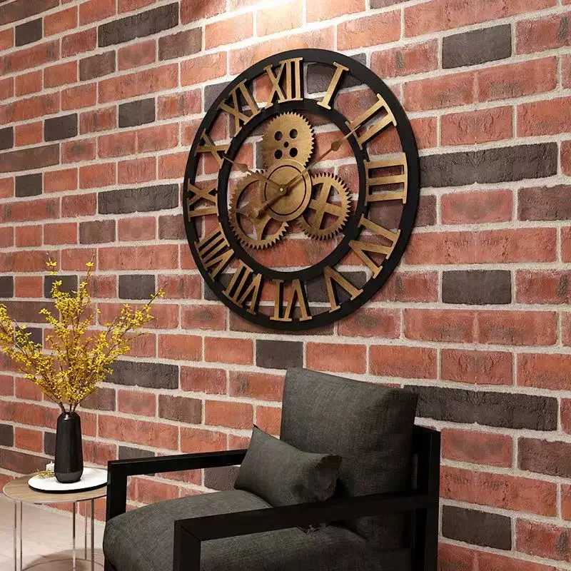 3D Retro Industrial Style Wall Clock European Wood Home Wall Watch Decoration For Living Room Office Bar Art Decor Horologe wall clock,3d wall clock