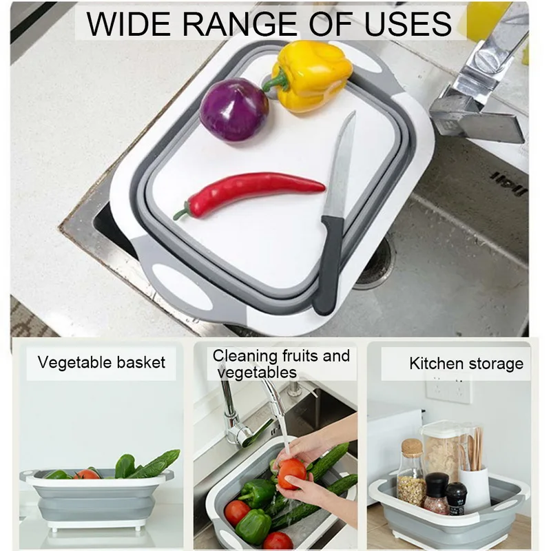 Camping car accessories foldable vegetable sink cutting board portable  washing and draining basket TPR suitable for RV RV boats - AliExpress