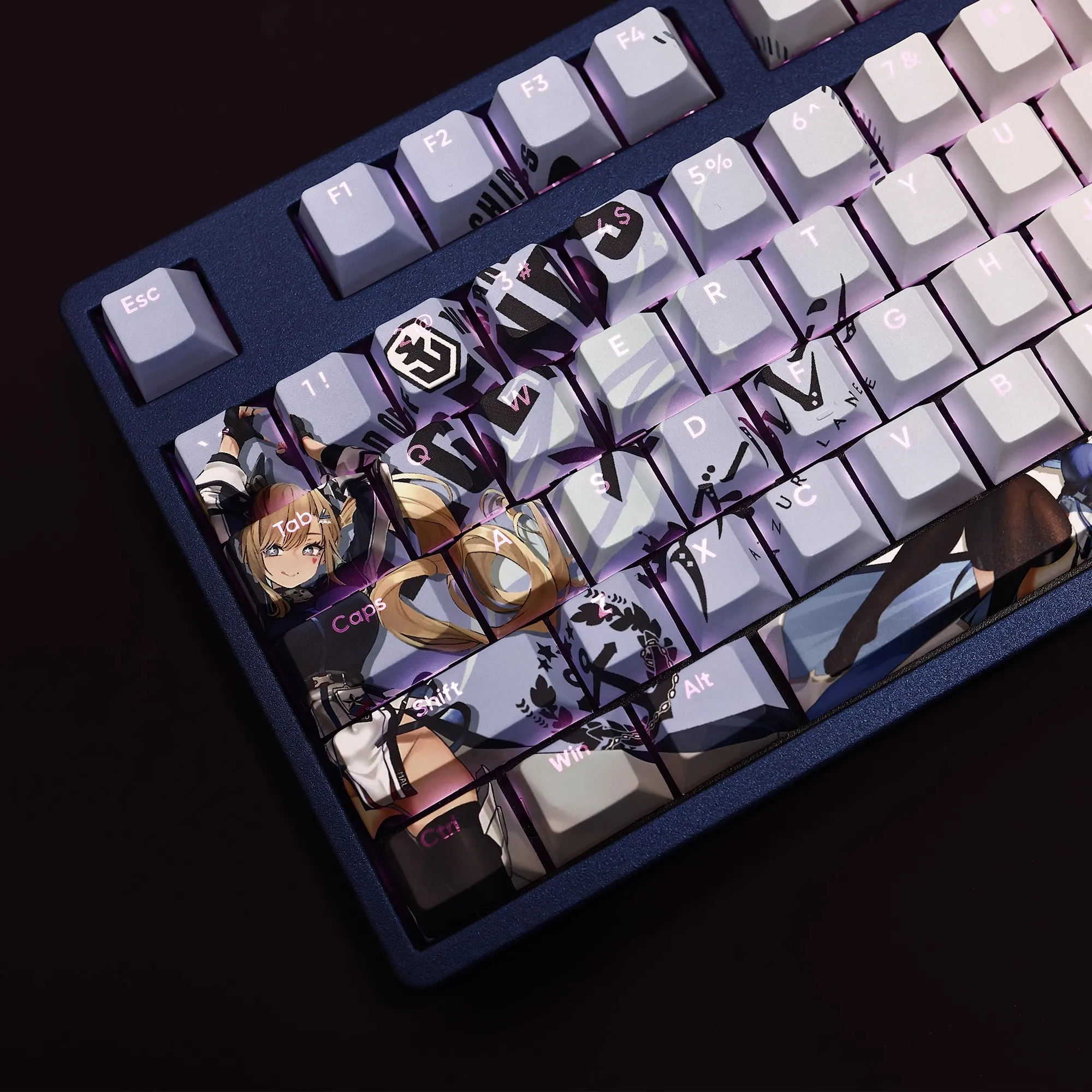 Caps de Teclado Azur Lane Anime Gaming ur Guam Keycap Pbt Dye Subbed Keycaps Retroiluminados do Jogo para Ansi 61 87 104 108 Layout Conjunto de 108 Teclas - Imagem 6
