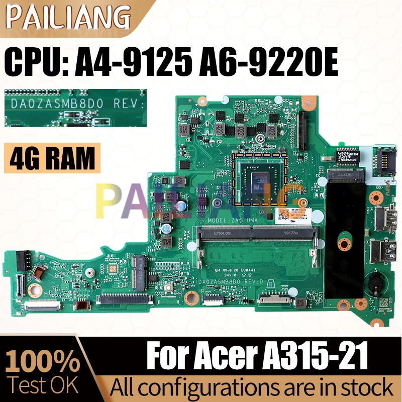 Laptop Mainboard para Acer A31521 Da0zasmb8d0 Nbgnv1100p Nbgnv1100n Nbgnv1100u A4-9125 A6-9220e Notebook Motherboard - Imagem 6