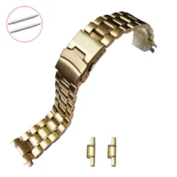 Elegant Silver and Black Stainless Steel Watch Strap - Premium Replacement Metal Bracelet with Straight & Curved Ends - 22mm (Gold)