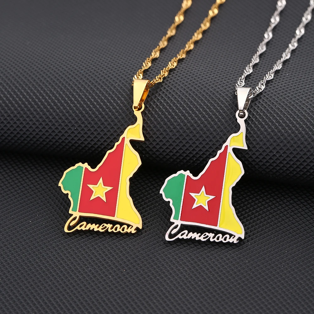 Cameroon Map Pendant Necklace - Stainless Steel Chain, Gold Plated Country Shape Jewelry, Gift For Cameroonians