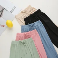 Baby Girls Ice Silk Wide Leg Pants Childen's Summer Solid Drawstring Sports Trousers Kids Boy Casure Harem Clothes Home Wear 3