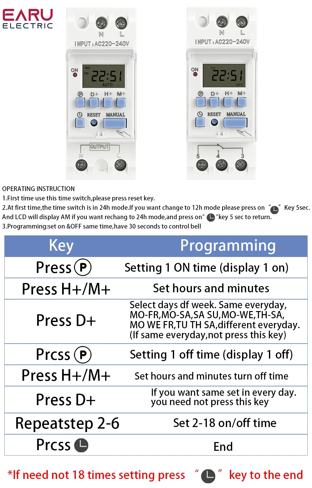 AC 220V 230V 110V DC 12V 24V 48V 15A 30A THC15A Din Rail Weekly 7 Days Programma