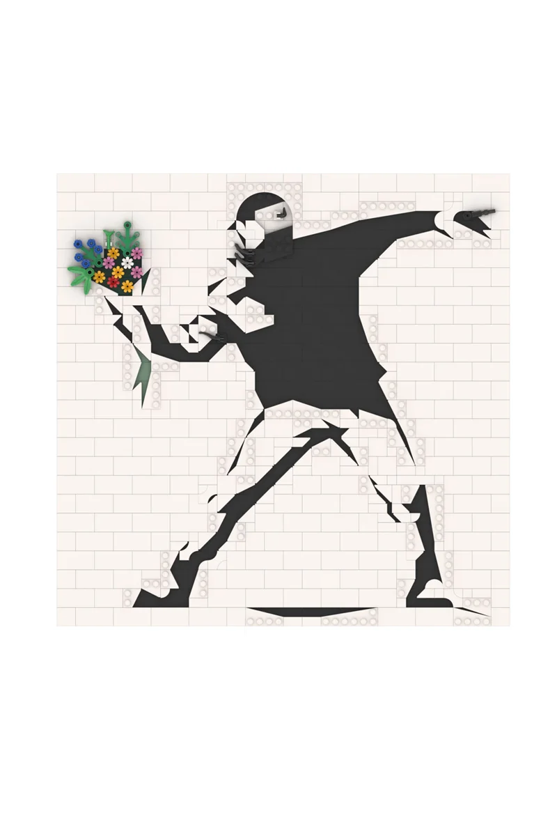 MOC Banksy Mädchen mit Ballon Modell Bausteine Britischen Graffiti Künstler Blume Werfen Malerei Ziegel Spielzeug Erwachsene Geschenk – Detail 6