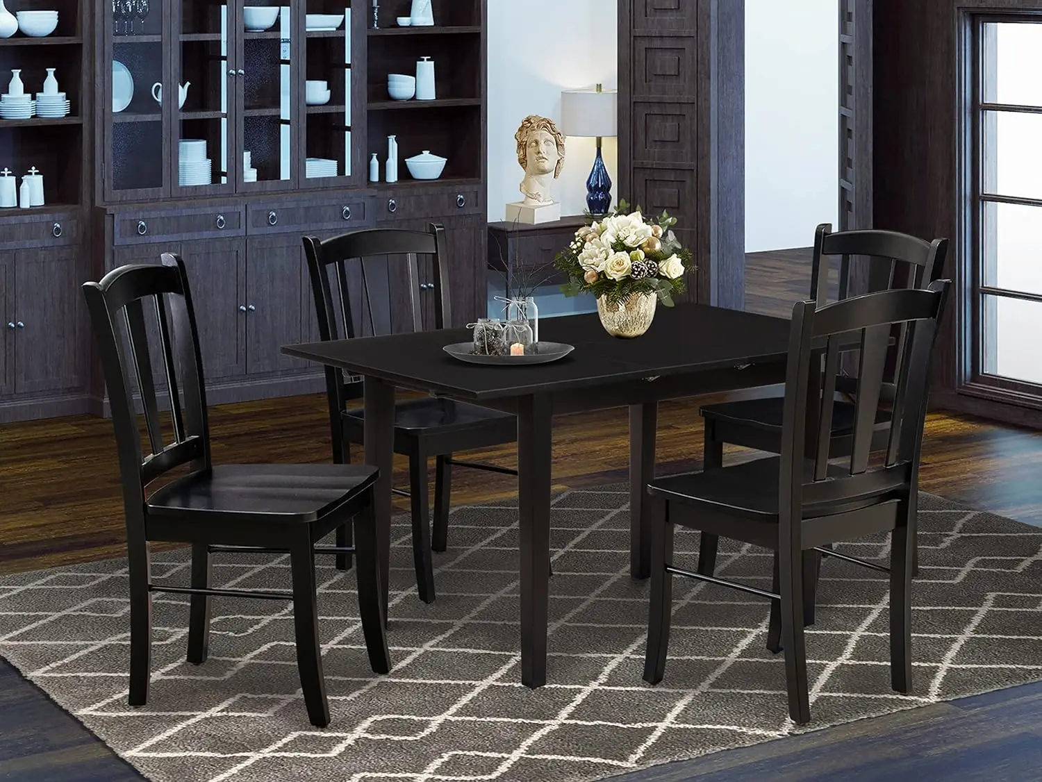 

East West Furniture Norfolk 5 Piece Kitchen Set for 4 Includes a Rectangle Table with Butterfly Leaf and 4 Dining Room Chairs