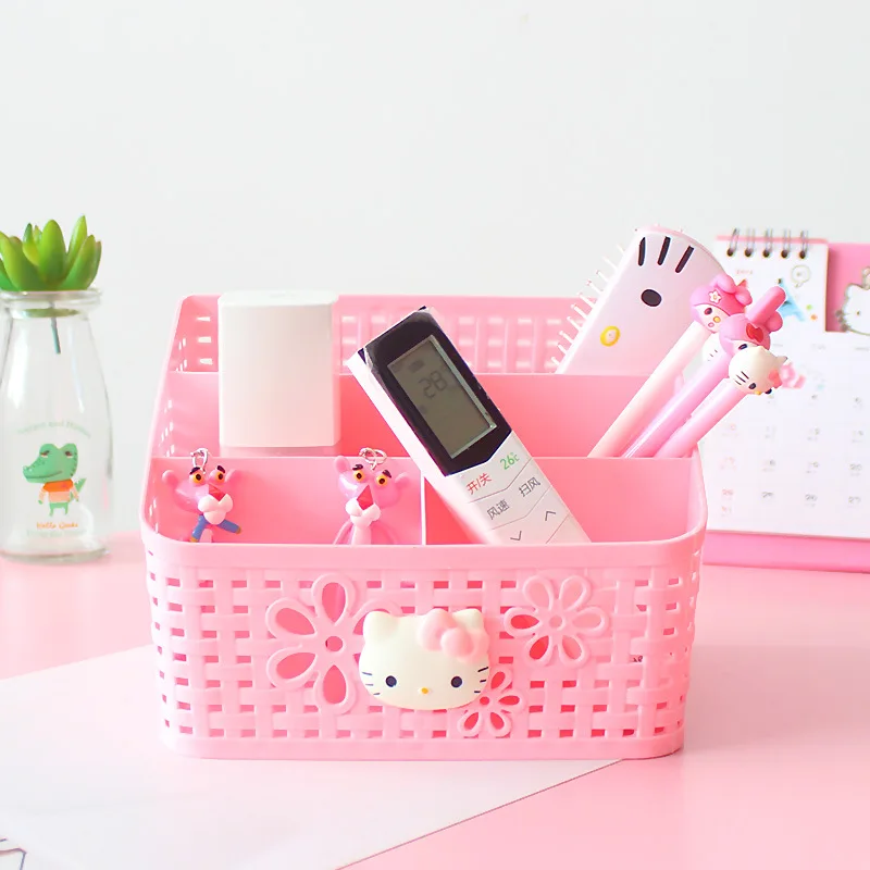 

Kawaii Sanrio Cartoon Storage Basket Hello Kitty Desktop Jewelry Toiletries Sundries Arrange Box Cute Multilayer Pen Holder