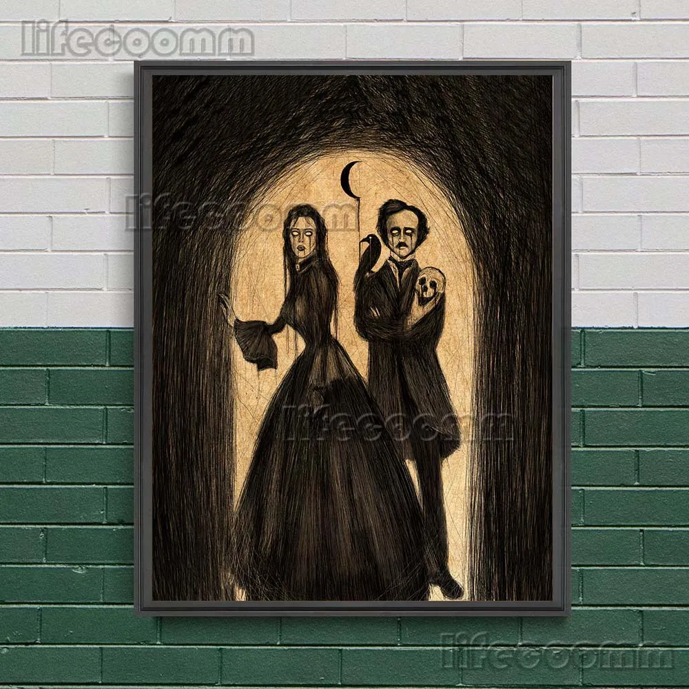 Peinture au crayon d'horreur gothique, affiche d'art, démon, Witchcraft,  chèvre et corbeau, Vintage, toile murale, décor - AliExpress, image size:1000x1000