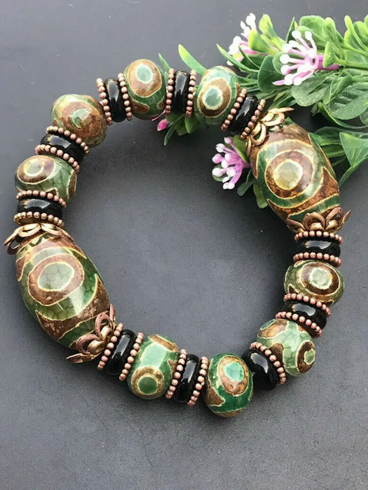 

Tibetan Old Dzi Bead Bracelet Three Eyed Dzi Bracelet First-Line Pharmacist Dzi