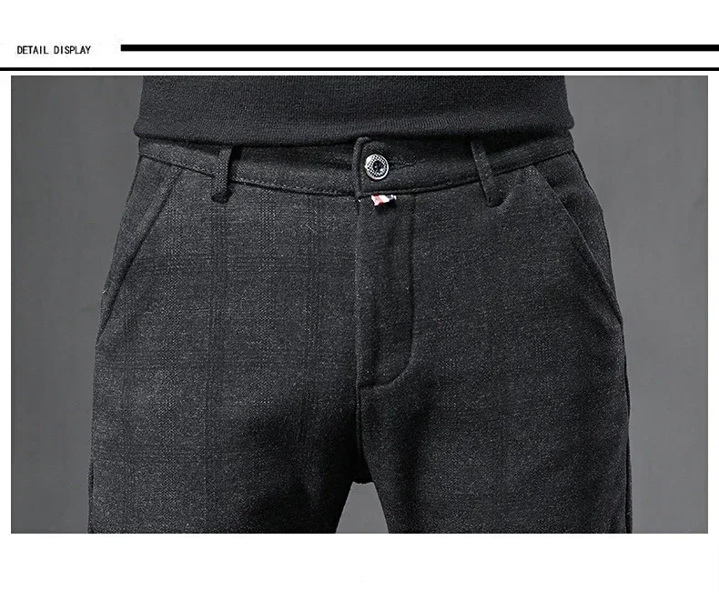 Frühling herbst männer Gebürstet Plaid Casual Hosen Koreanischen Stil Grau Elastische Gerade Slim Fit Modische Arbeit Hosen Männlich – Detail 15
