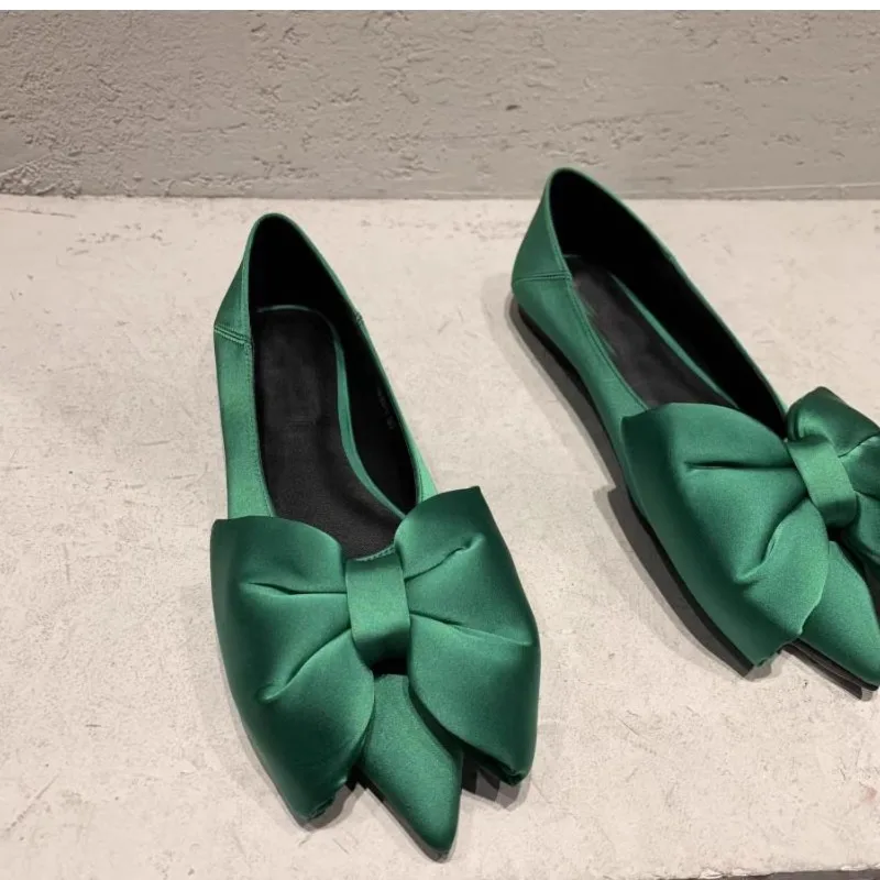 Flat Shoes for Women Spring Autumn 2025 New Casual Pointed Bow Green Black Plus Size 42 43 44 Women's Shoes Ladies Loafers 4