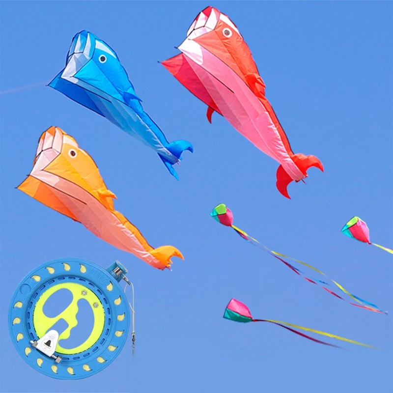 

3D Kite Yard Play Toy Giant Dolphin Kite Brain Training Flying Toy Supplies Portable Bright Color Yard Game Gift Animal Kite