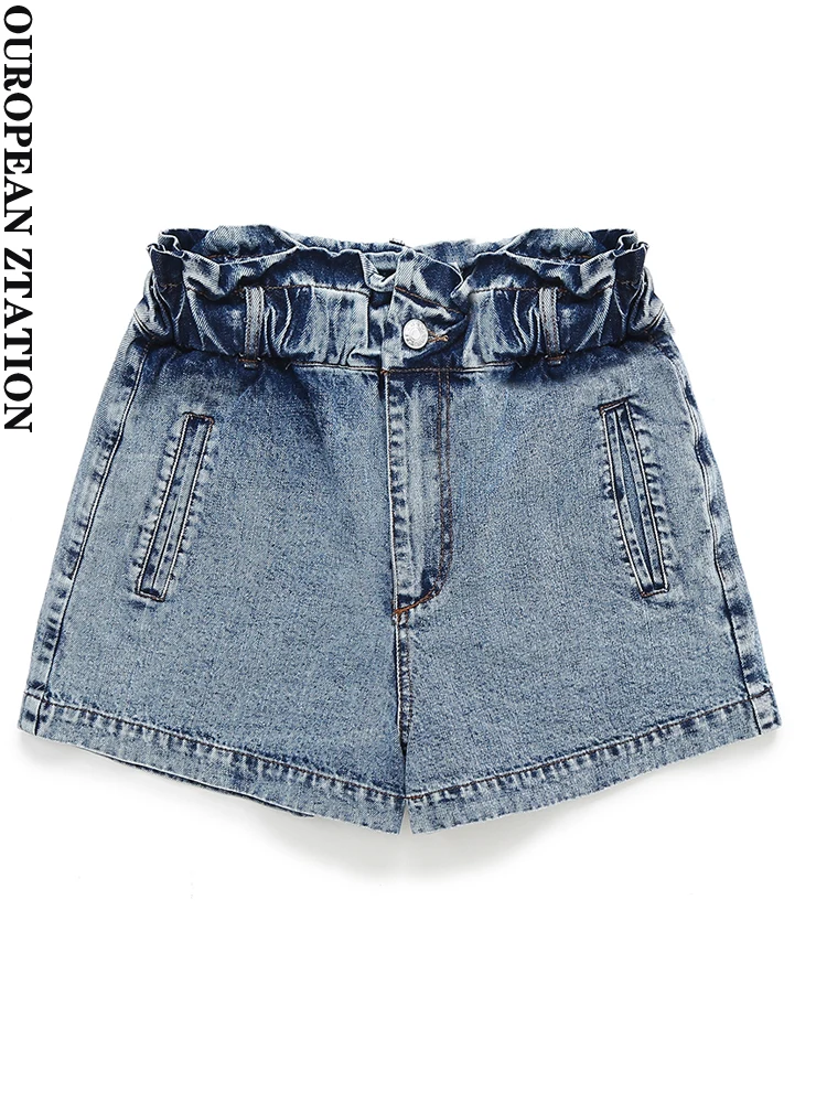 

PAILETE Women 2023 fashion with pockets denim shorts vintage high waist zipper fly female short pants mujer