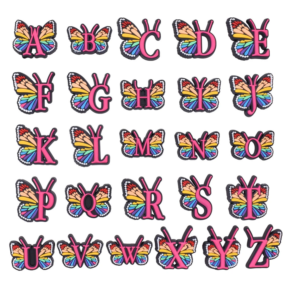 1-26pcs Butterfly Alphabet Shoe Charms Women Girls English Letters Shoes Decorations Accessories Buckle for crocs
