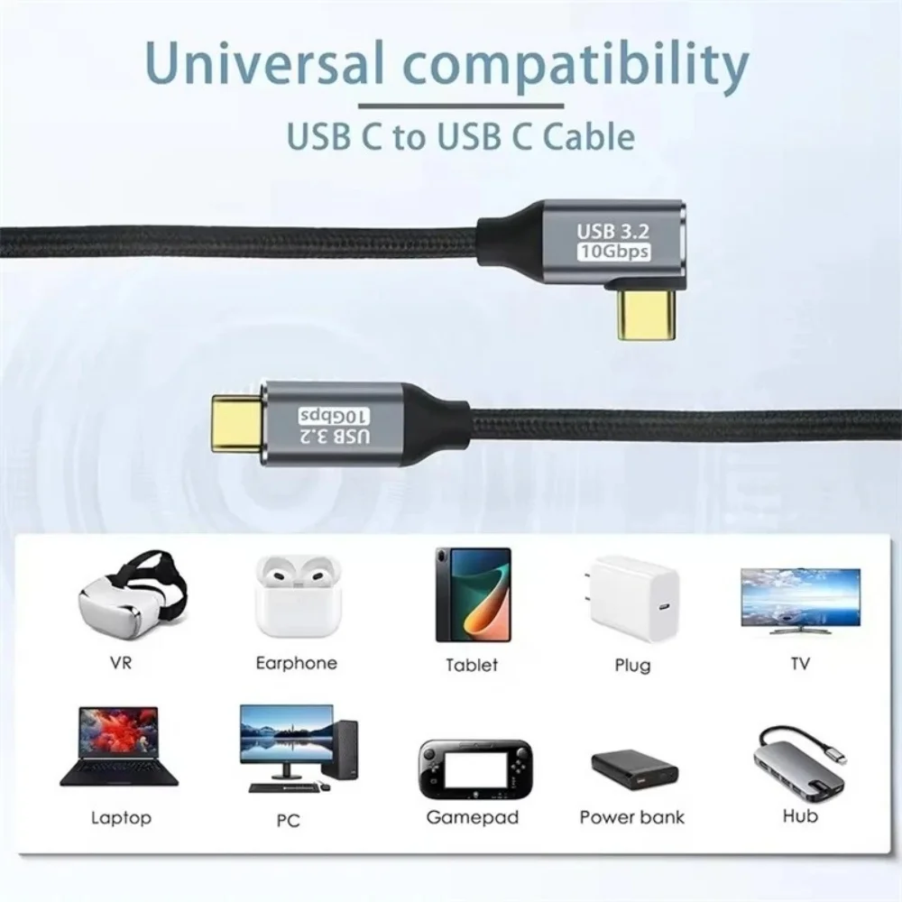 100W PD 고속 충전 케이블 5A 타입 USB C 3.1 Gen 2 남성-여성 연장 코드 90도 각도 10Gbps USB C 연장 데이터 케이블