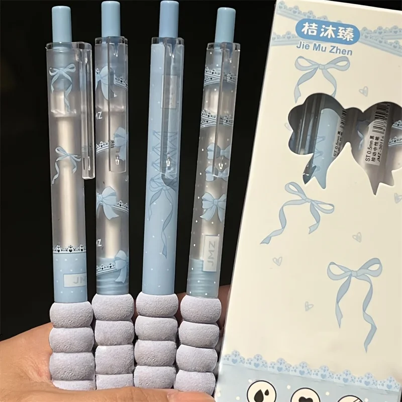 Set of 4 Kawaii Bowknot Retractable Gel Pens - Black Ink, 0.5mm, Smooth Writing Office & School Stationery Supplies