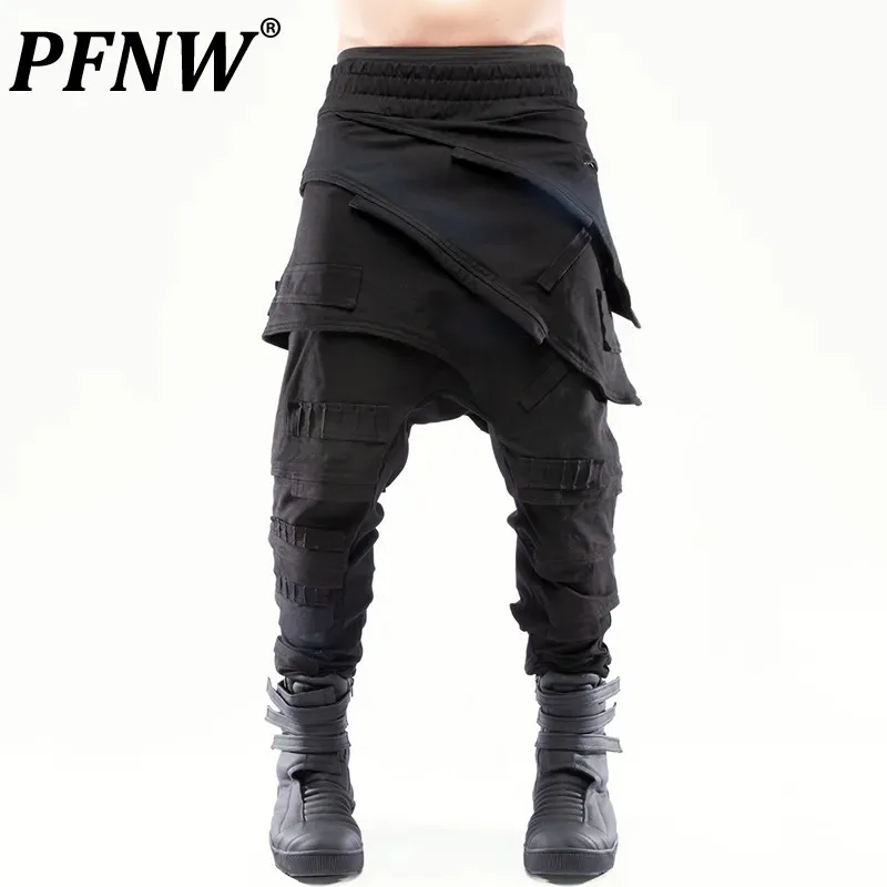 

PFNW Spring Autumn New Men's Asymmetrical Layered Skirt Pieces Cotton Pants Straight Tide Handsome Niche Casual Trousers 28A1562