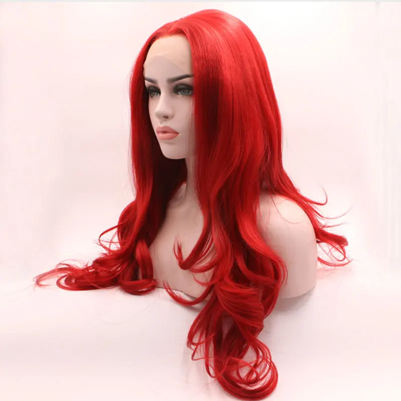 

Bombshell Fire Red Natural Wave Synthetic 13X4 Lace Front Wigs Glueless High Quality Heat Resistant Fiber Hair For Women Wigs