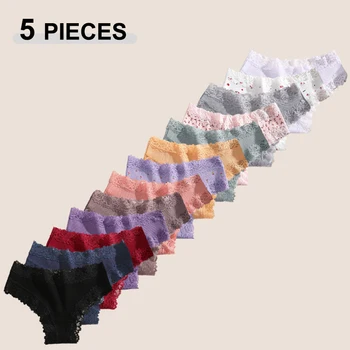 5Pcs/Set Women's Cotton Lace Patchwork Bikini Panties Seamless Low Waist Quality Breathable Brazilian Panty Female Sexy Lingerie