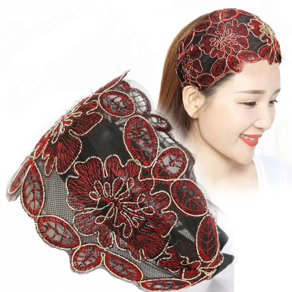 Description Picture 2 of itemAdjustable Vintage Toothed Silk Broadside Floral Printed Head Hoop Hair Accessories Hair Bands Headband