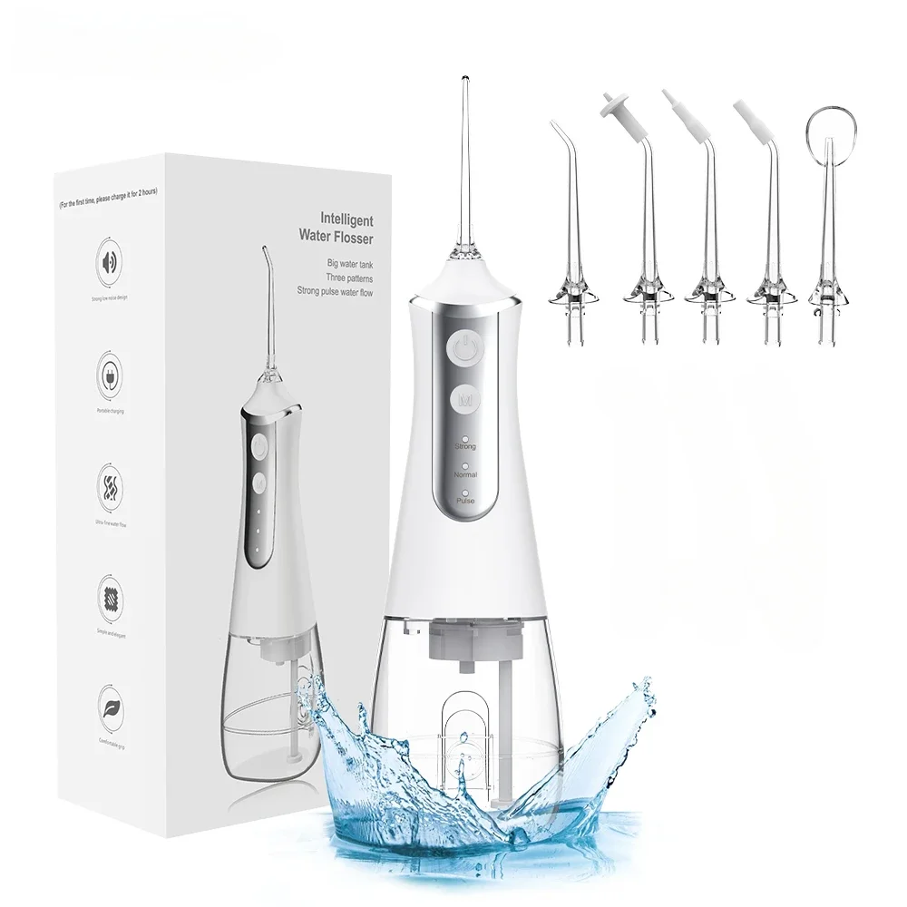 

JIATA Oral Irrigator Portable Dental Water Flosser USB Rechargeable Water Jet Floss Tooth Pick 5 Jet Tip 300ml 3 Modes IPX6