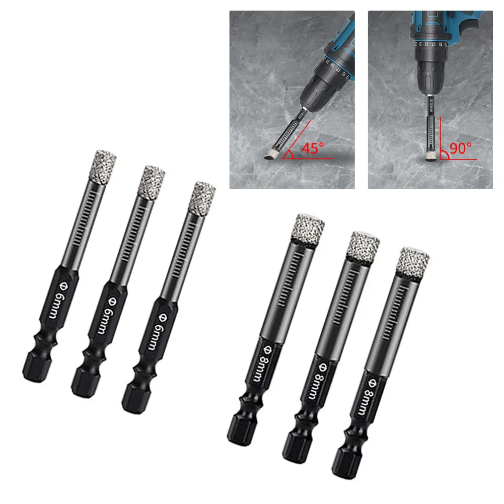 

3pcs 1/4 Hex Dry Diamond Drilling Core Bits Hexagonal Shank Brazed Ceramic Tile Saw Cutter Granite Marble Glass Drill Bit 6/8mm