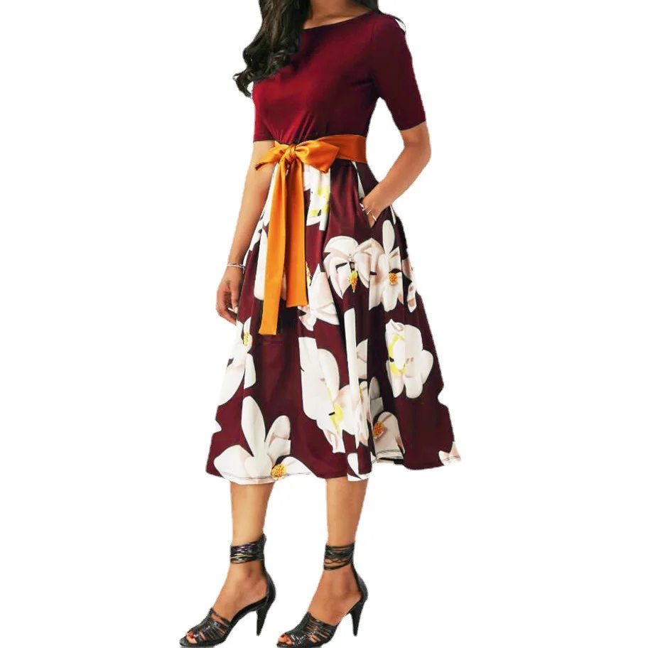 Single Piece Knee Length Dress Pattern Cotton One Piece Knee Length Knee  Length Floral One Piece