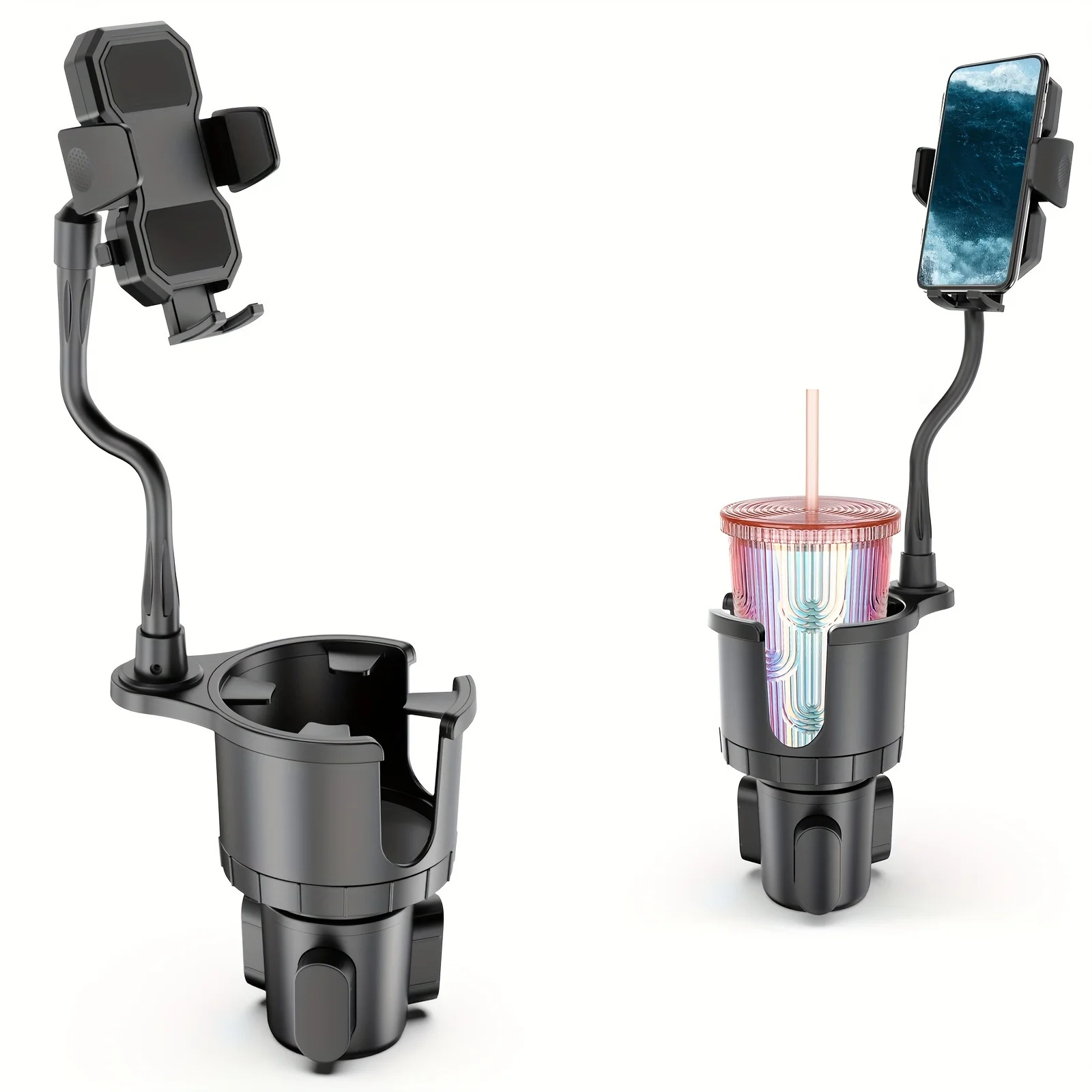 Universal Car Cup Holder with Adjustable Phone Mount-Keep Your Phone Secure and Accessible While Driving