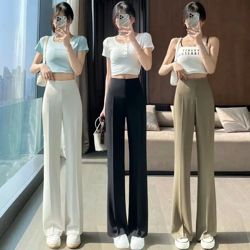 

2023 Autumn Casual Office Work Straight Pants Women Korean Fashion High Waist Baggy Pants Woman Solid Full Trousers