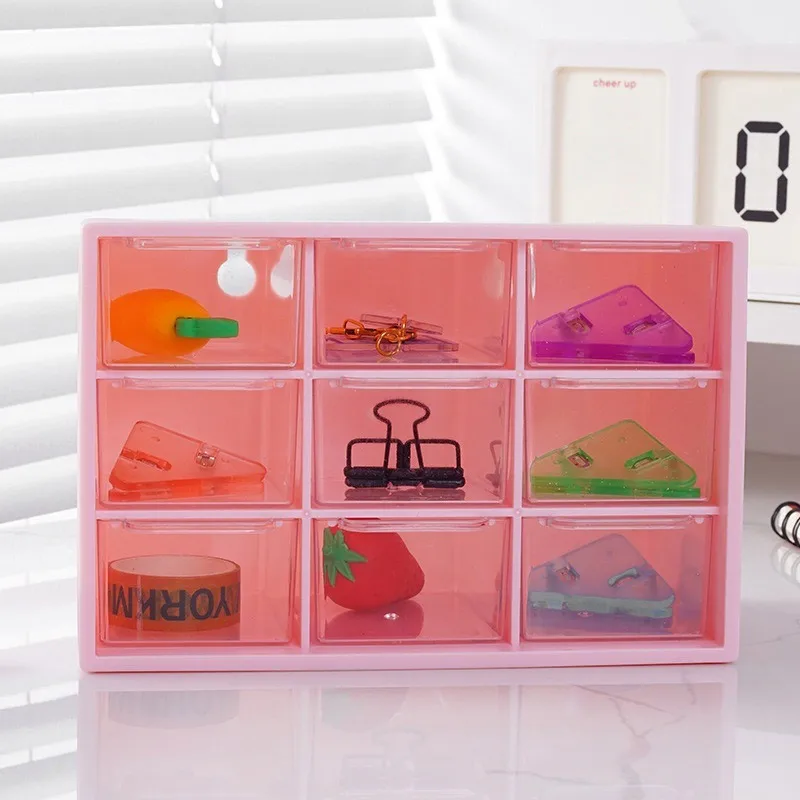 Desk Storage Organizer With 9 Drawers Jewelry Hair Rope Diy Stackable Desktop Craft Drawer Cabinet Clear Storage Box Organizer 2