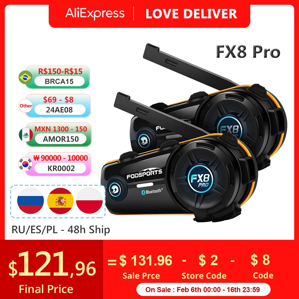 2pcs-Fodsports-FX8-Pro-8-Riders-1000m-Helmet-Motorcycle-Bluetooth-Dual ...