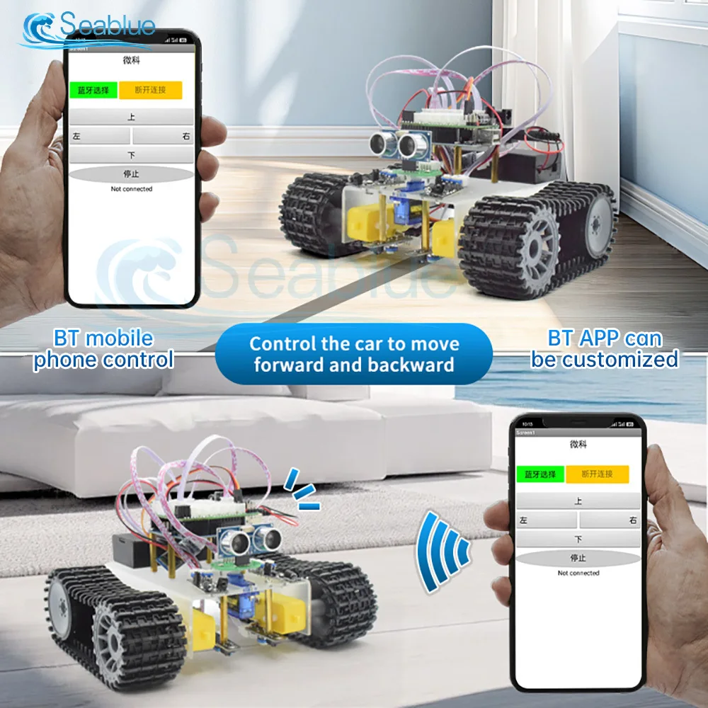 Robot Cingolato con Evitamento Ostacoli e Tracciamento, Modulo Ultrasonico, Kit di Apprendimento Wireless Bluetooth per Arduino UNO R3 - immagine 3