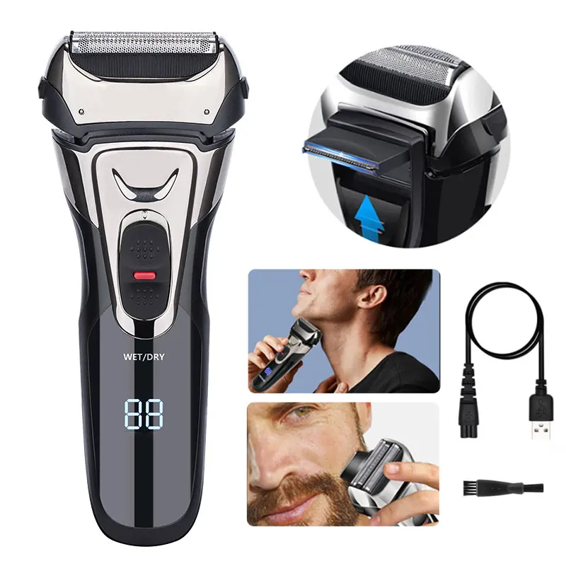 Barbeador elétrico recarregável USB, máquina de barbear