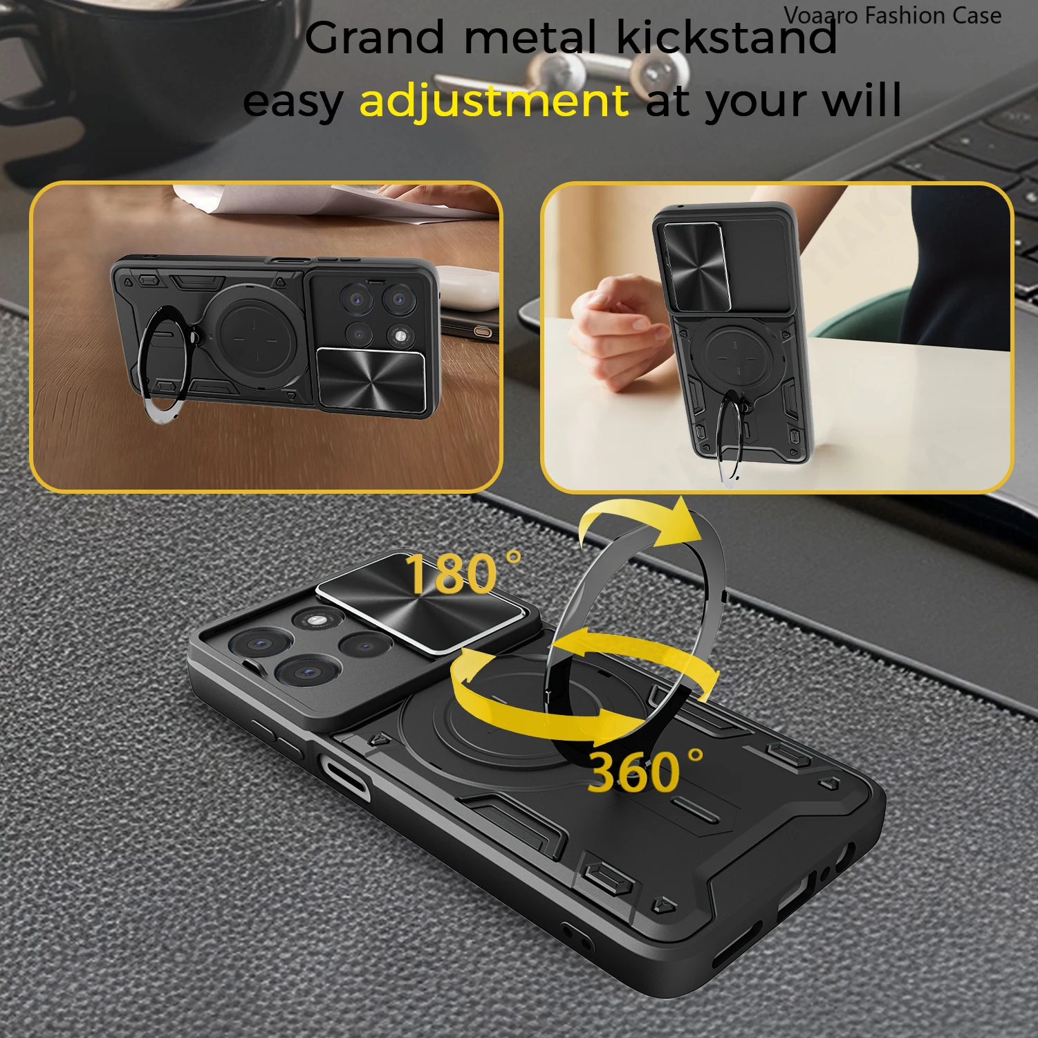 Rotating Lens Armor Case with Magnetic Ring Stand