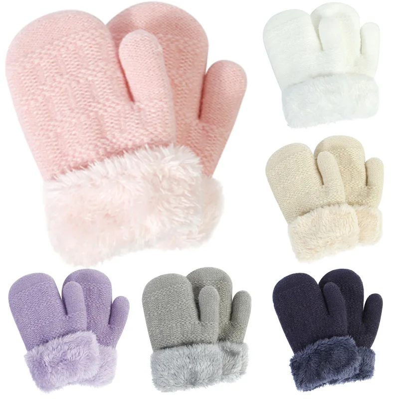 Winter Kids Gloves Infant Knitted Glove Outdoor Ski Baby Mittens Solid Color Toddler Boys Girls Mitten Warm Accessories for 1-3Y