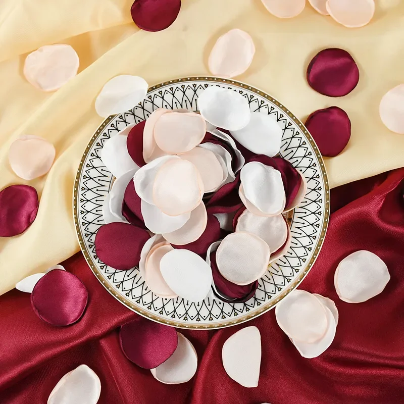 Artificial rose petals 100Pcs Mixed Burgundy Silk Satin Rose Petals for wedding party Vanlentines Day home table decorations marriage accessories