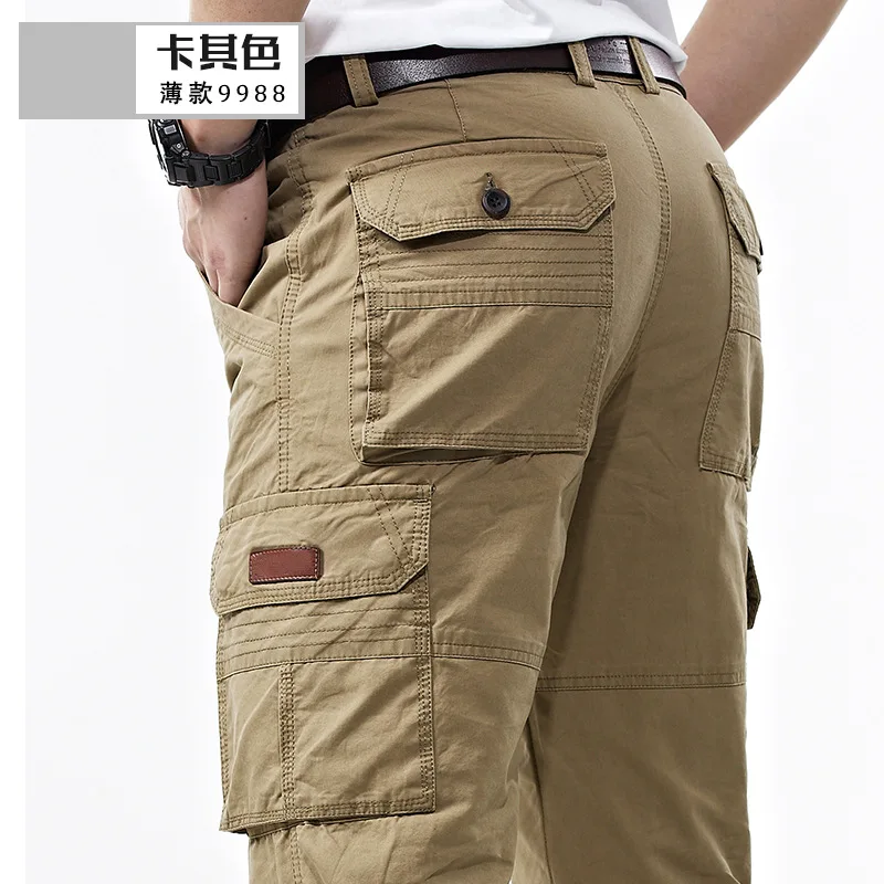 ICPANS Cargo Pants Mens Cotton Multi-pockets Baggy Men Pants Casual Trousers Overalls Green Joggers Size 42 44 casual pants
