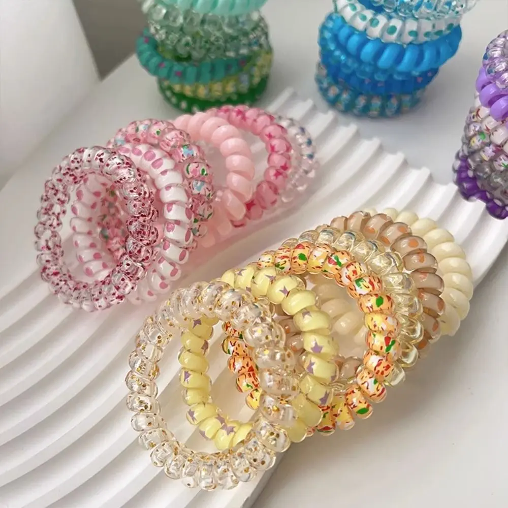 6Pcs/set Candy Color Telephone Wire Hair Rope Women Girls Spiral Cord Rubber Band Elastic Hair Tie Head Band Hair Accessories