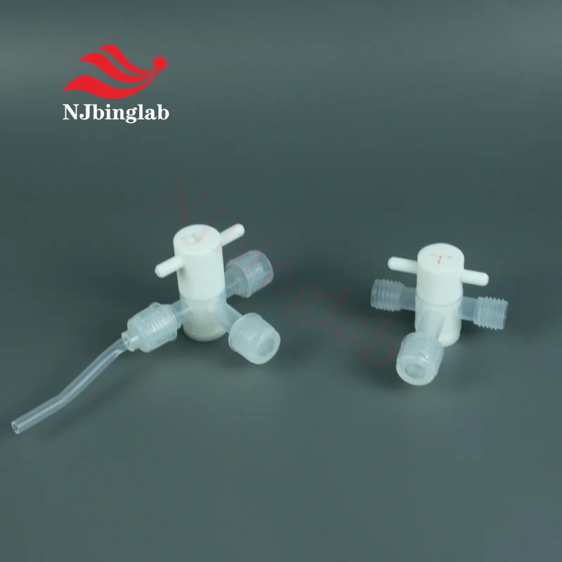 NJbinglab High Purity 3-Way PFA Manual Stop Valve for 1/4 Tube, for Semiconductor Pipeline Connections.