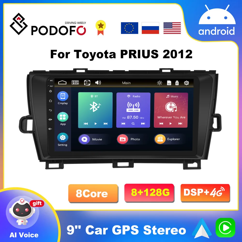 

Podofo 2Din Android10 Car Radio Multimidia Video Player For Toyota PRIUS 2012 GPS Navigation 2din Carplay Auto Stereo Head Unit