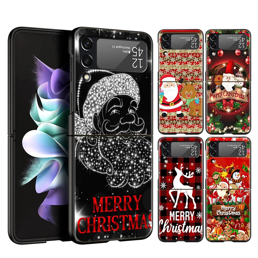 Frohe Weihnachten harte PC-Handy hülle für Samsung Galaxy Z Flip 5 4 3 schwarze Abdeckung für Galaxy Z Flip 6 faltbare stoß feste Hülle Capa