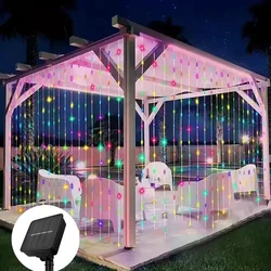 Radiant Solar Curtain Lights - 200 LED Fairy String for Festive Ambiance & Garden Decor (Multicolor)