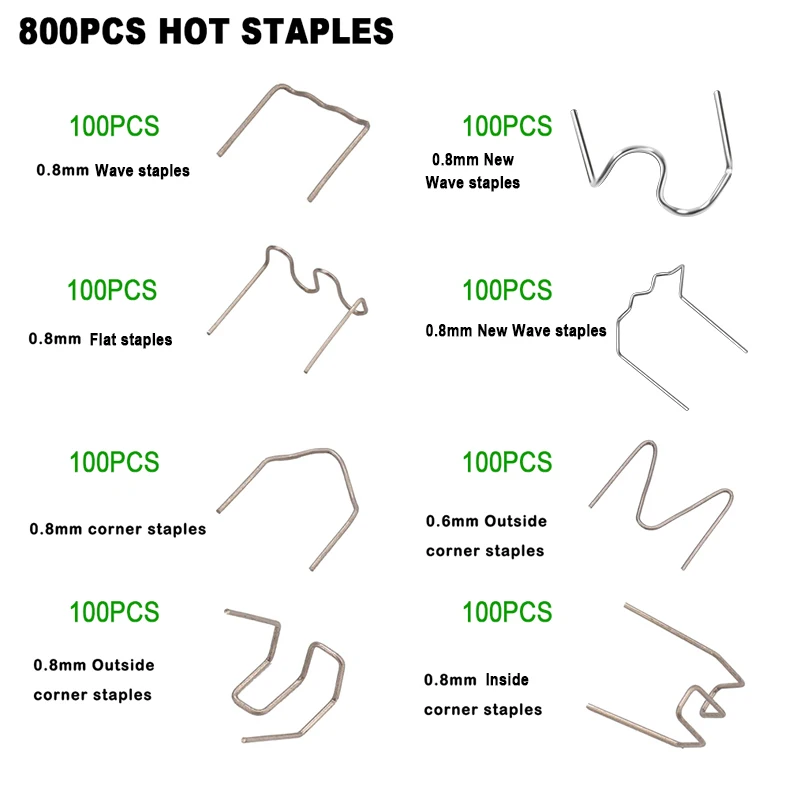 800/600/100PCS Hot Staples Plastic Welding Nail Welding Nail Pre Cut Wave Staples Bumper Repairs Auto Plastic Repair 0.6/0.8mm 2