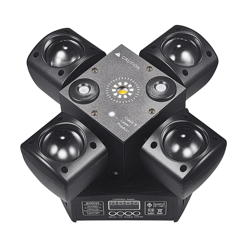Mini Moving Head Stage Effect Light 4 Arm DMX Sound Control LED RGBW Beam Red Green Laser Strobe 3 in 1 For Disco DJ Party Bars
