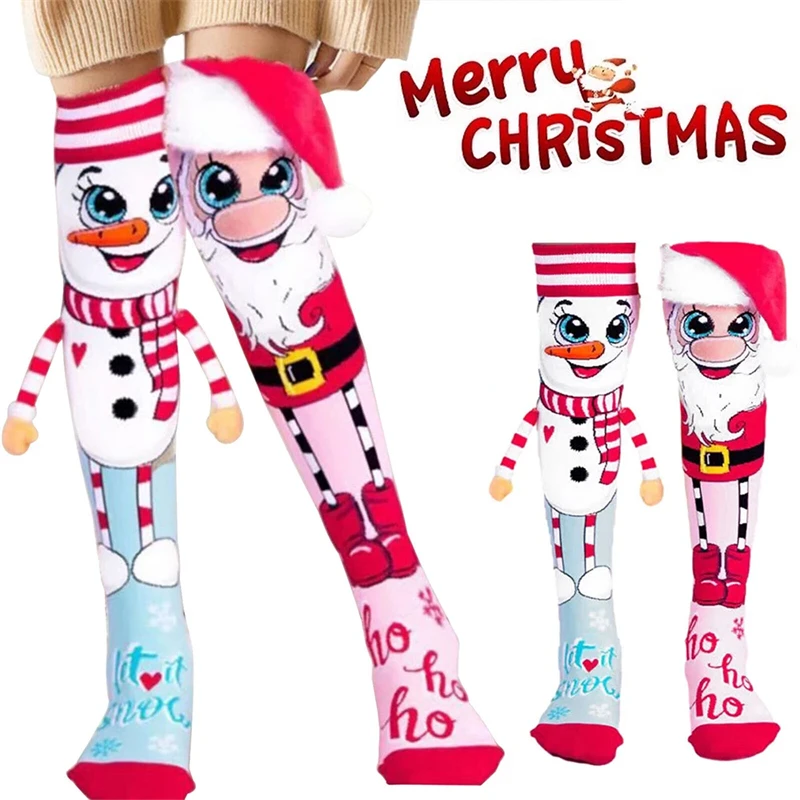 Fun Christmas Socks Santa and Snowman Novelty Women's Cozy Slipper Socks For Girls Women Fluffy