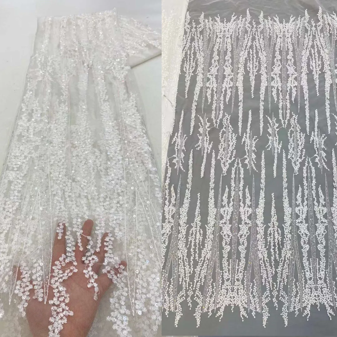 

5Yards /Sequined Lace/ Sequin Embroidery French Mesh Yarn /African Nigeria Fabric lace For Weddings /Evening Dresses Party