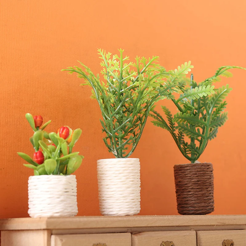 

1:12 Dollhouse Miniature Potted Plant Maple Tree Bonsai Green Leaves Flower Pot Model For Doll House Garden Decor Kids Toys Gift