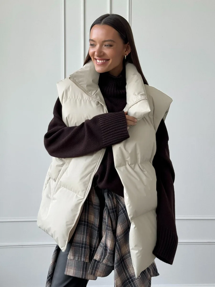 Casual Loose Sleeveless Jackets Parkas Female Winter New Streetwear Outwear For Women Lapel Tank Top Patchwork Coat