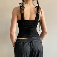 American retro style black printed suspender vest women T-shirt y2k millennium goth slim V-neck fashion top - Image 4