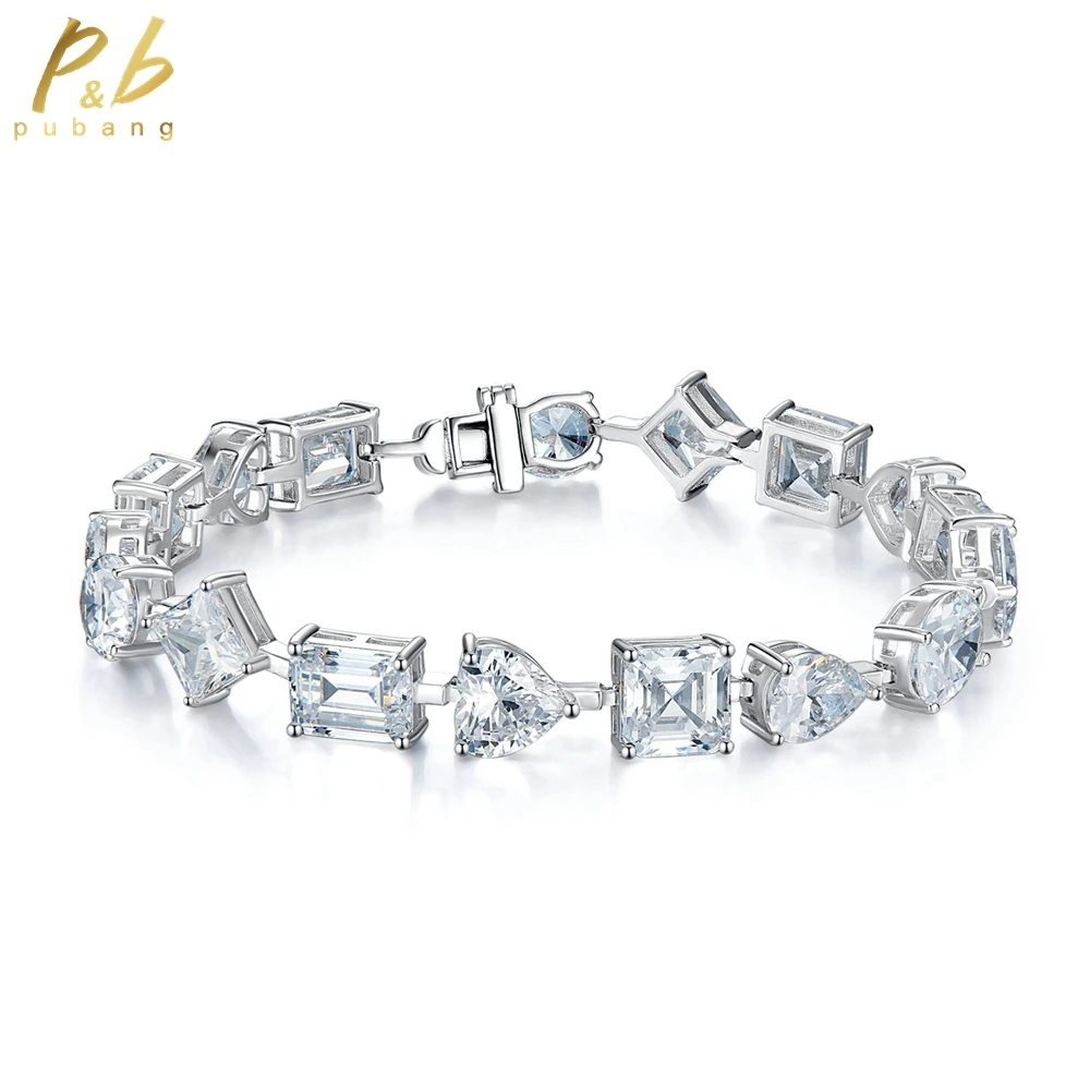 

PuBang Fine Jewelry 925 Sterling Silver Full Gem Fancy Cut Created Moissanite Bracelet for Women Anniversary Gifts Drop Shipping